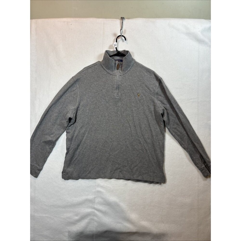 Polo Ralph Lauren Men Gray Quarter Zip estate rib Sweater Polo‎ Shirt Top L